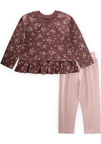 Desenli Uzun Kollu T-Shırt Takım 1-8 Yaş Mürdüm