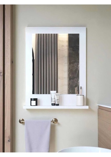 Beyaz Raflı Banyo Aynası 60X45