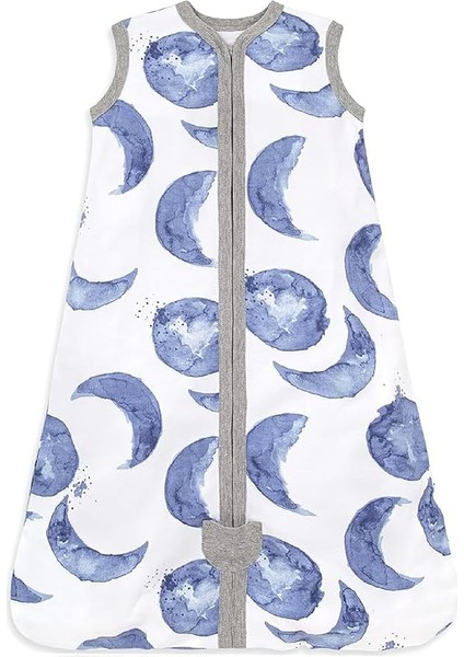 Bebek Giyilebilir Battaniye -%100 Pamuk Ince Yazlık Kundak - Erkek ve Kız (Mavi Ay, 6-12 Ay, 0.5 Tog)