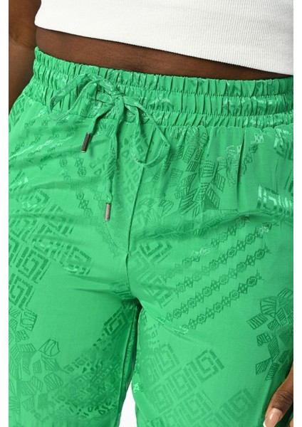 Kadın Beli Lastikli Rahat Kalıp Desenli Yeşil Pantolon fiyatları