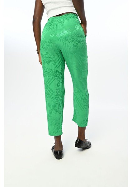 Kadın Beli Lastikli Rahat Kalıp Desenli Yeşil Pantolon modelleri