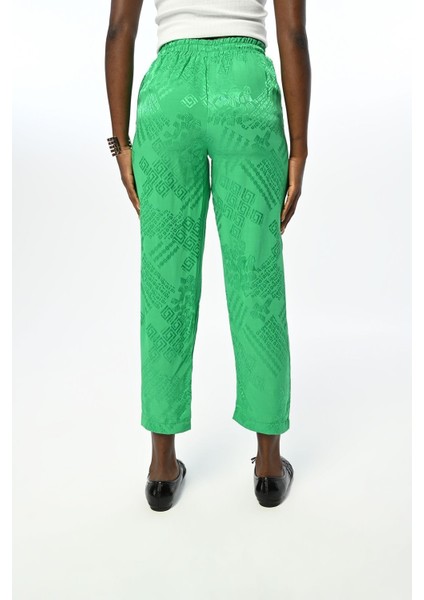 Kadın Beli Lastikli Rahat Kalıp Desenli Yeşil Pantolon fırsatları