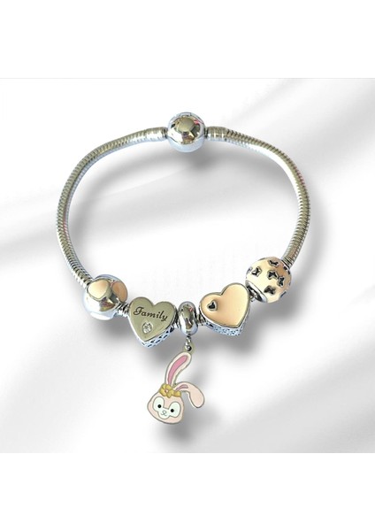 Rabbit Family Charm Çelik Bileklik