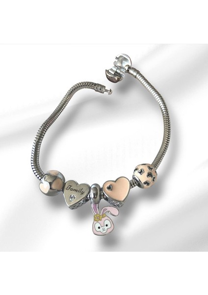 Rabbit Family Charm Çelik Bileklik modelleri