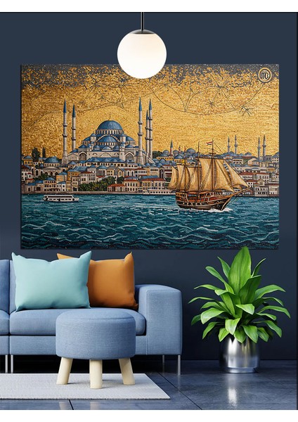 Tarihi Istanbul Boğaz Manzarası Dekoratif Kanvas - Mdf Ahşap Tablo