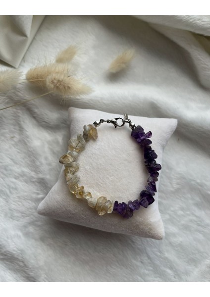 Sitrin Ametist Taşı Karışık Doğal Taş Bileklik