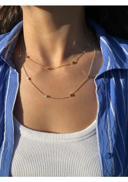 Kare Desen Dolama Zincir Kolye