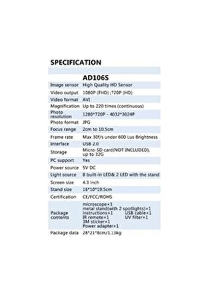 AD106S UV Filtreli Dijital Mikroskop 220x Büyütme Kapasitesi ile Yüksek Çözünürlük