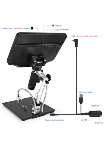 AD409 Pro HDMI Dijital Mikroskop 2160P Yüksek Kalite Aydınlatma ve Odaklama