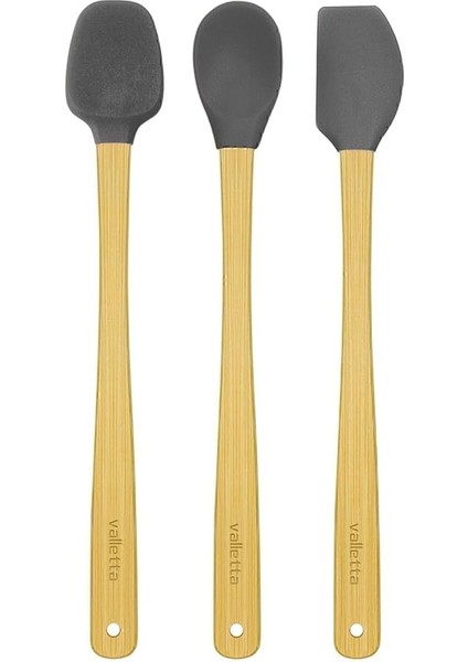 Indigo 3'lü Gri Bambu Silikon Spatula Seti Uzun 26 cm VLT1504 indirimleri