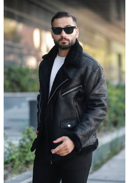 Biker Kürk Detaylı Kışlık Mont