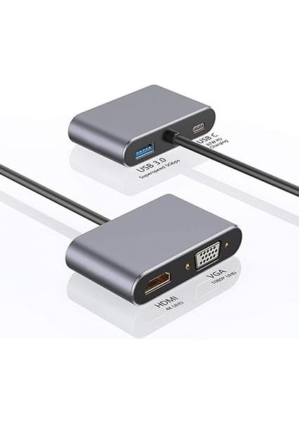 Type-C HDMI VGA USB 3.0 Type 4in1 Video Dönüştürücü Veri Aktarıcı USB Adaptör Notebook ve Macbook ile Uyumlu Gri Tc-26 fiyatları