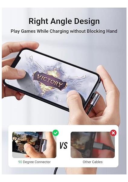 60521 Ugreen Örgülü 90° Lightning iPhone Şarj ve Data Kablosu, Siyah, 1 Metre fiyatları