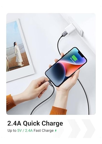 60521 Ugreen Örgülü 90° Lightning iPhone Şarj ve Data Kablosu, Siyah, 1 Metre fırsatları