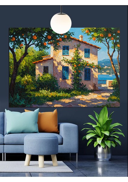 Güneşte Italyan Evi Manzarası Dekoratif Kanvas - Mdf Ahşap Tablo
