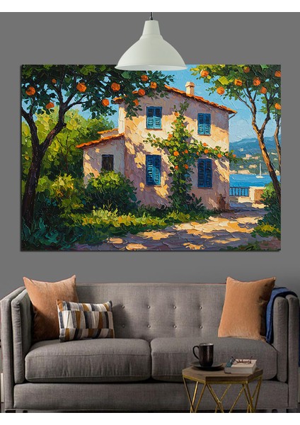 Güneşte Italyan Evi Manzarası Dekoratif Kanvas - Mdf Ahşap Tablo fırsatları