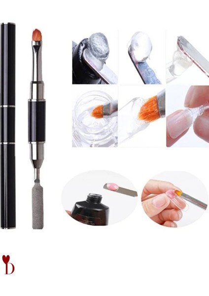 Protez Tırnak Çift Taraflı Poly Jel Fırçası ve Spatula Kalemi