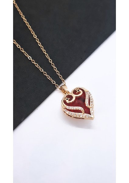Kırmızı Mühürlü Kalp Çelik Kolye modelleri