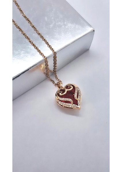 Kırmızı Mühürlü Kalp Çelik Kolye fırsatları