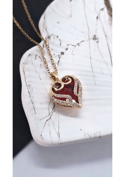 Kırmızı Mühürlü Kalp Çelik Kolye indirimleri