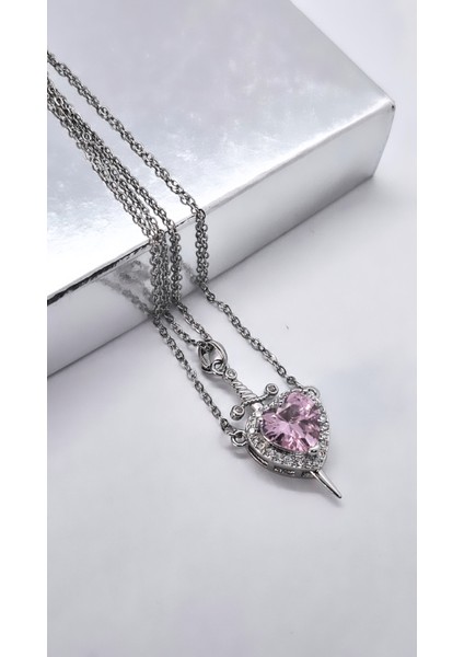 Pembe Kalp Kılıç Çift Çelik Kolye fırsatları