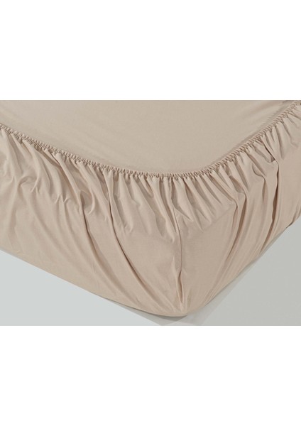 Simple Çift Kişilik %100 Pamuk Fitted Çarşaf Bej