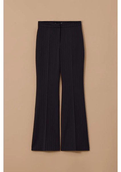 Kadın Çizgili Ispanyol Paça Pantolon - Lacivert