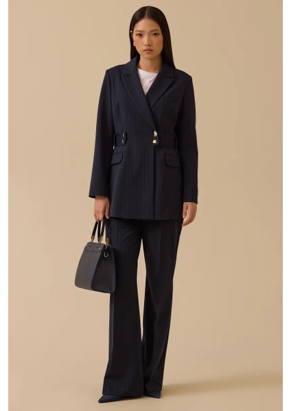 Kadın Çizgili Ispanyol Paça Pantolon - Lacivert fiyatları