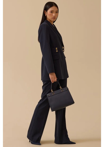 Kadın Çizgili Ispanyol Paça Pantolon - Lacivert modelleri