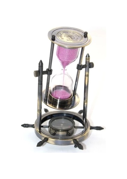 Pirinç Dümenli Pusulalı Kum Saati