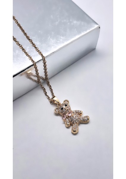 Peluş Ayı Figürlü Zirkon Taşlı Çelik Kolye fırsatları