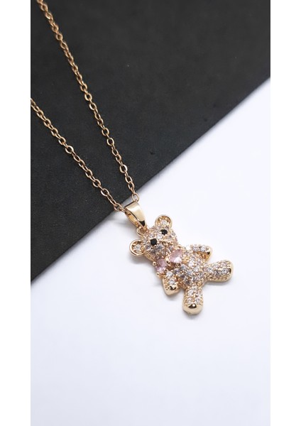 Peluş Ayı Figürlü Zirkon Taşlı Çelik Kolye indirimleri