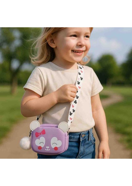 Sevimli Kulaklı Kız Çocuk Omuz Çantası – Kalp Gözlü Ayıcık Desen