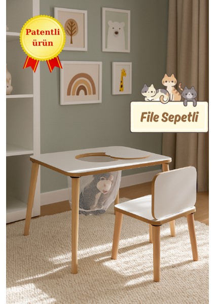 Çocuk Aktivite Masası, Çalışma Masası Sandalye Takımı Sepetli Etkinlik Masası- Yaz- Sil Yüzey