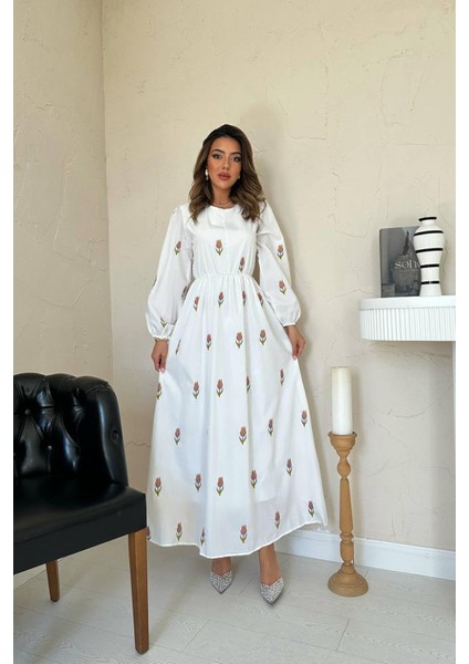 Lale Desenli Brode Elbise modelleri