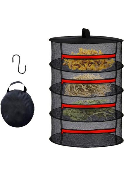 4 Katlı Fermuarlı Meyve Sebze Kurutma Filesi | Katlanabilir Doğal Kurutma Sepeti Kırmızı