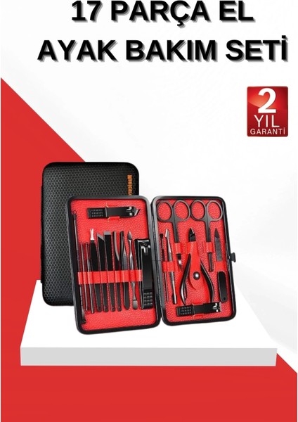 17 Parça Manikür Seti El ve Ayak Bakımı Törpü Cımbız Tırnak Temizleme