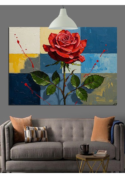 Tek Sap Kırmızı Gül Dekoratif Kanvas - Mdf Ahşap Tablo