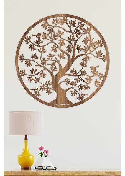 - Yaşam Ağacı Duvar Dekoru-Süsü, Lazer Kesim, Ahşap Dekoratif Tablo, KAHVERENGI-021 Kahverengi 48 x 48, Oturma Odası, Duvar Sanatçı