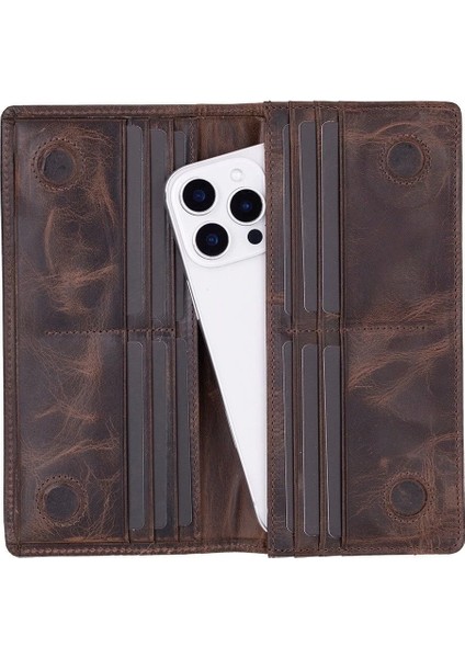 Aura Hakiki Deri, El Yapımı, Telefon Bölmeli, Kadın Cüzdanı, Koyu Kahve indirimleri