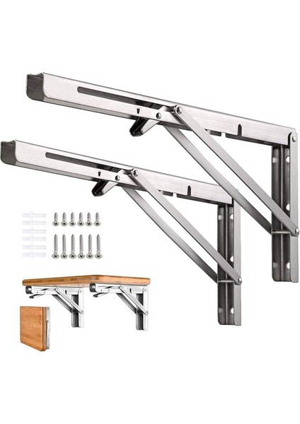 Profesyonel Ağır Hizmet Tipi Katlanır Konsol, Paslanmaz Çelik, Katlanır Konsol, Masa, Katlanabilir Raf Braketleri, Tezgahlar ve Raflar Için Raf Braketleri (300 Mm, 2 Parça)