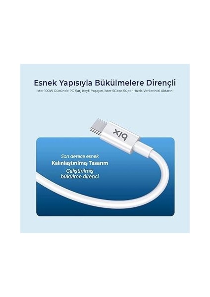 BX08CC 100W 5gbps E-Mark Çipli Type-C To Type-C Pd Şarj ve Data Kablosu 2 Metre Beyaz fırsatları