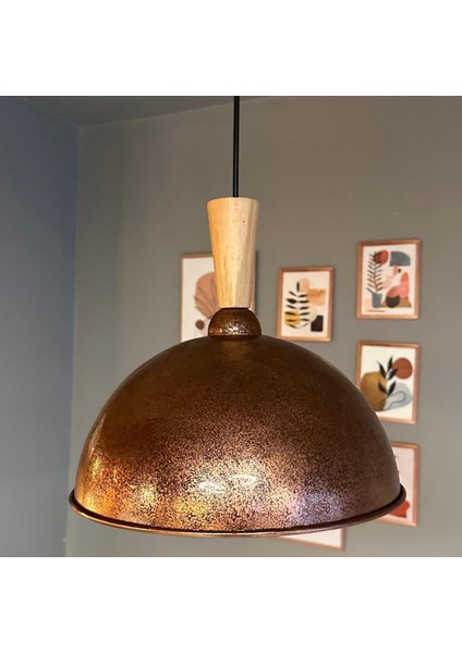 Yimpi Patina Avize Tekli Sarkıt Uzun Ahşap Huni Başlık Salon Mutfak Kuaför Dekoratif Aydınlatma