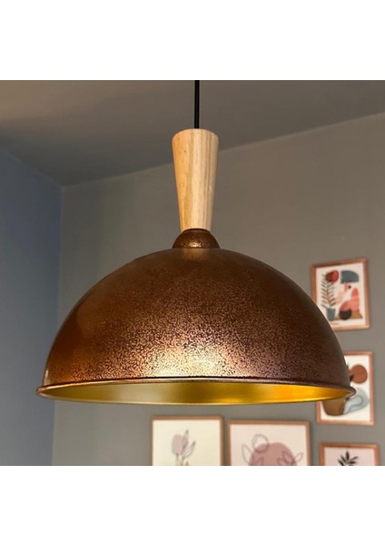 Yimpi Patina Avize Tekli Sarkıt Uzun Ahşap Huni Başlık Salon Mutfak Kuaför Dekoratif Aydınlatma modelleri