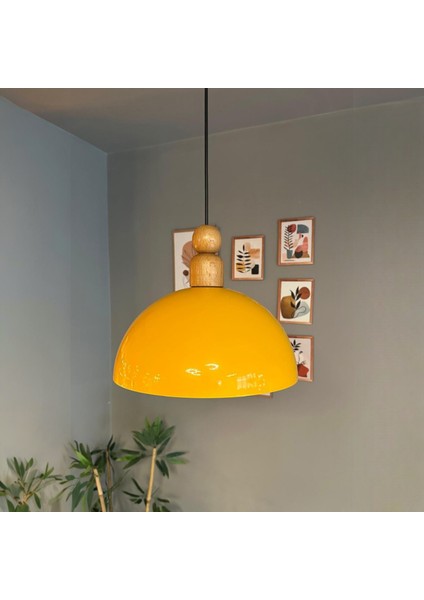 Yimpi Sarı Kalın Ahşap Boncuk Başlık Avize Tekli Sarkıt Salon Dekoratif Aydınlatma Pastane fiyatları