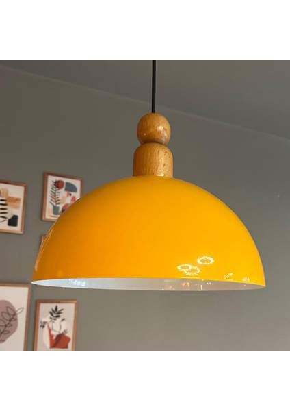 Yimpi Sarı Kalın Ahşap Boncuk Başlık Avize Tekli Sarkıt Salon Dekoratif Aydınlatma Pastane modelleri