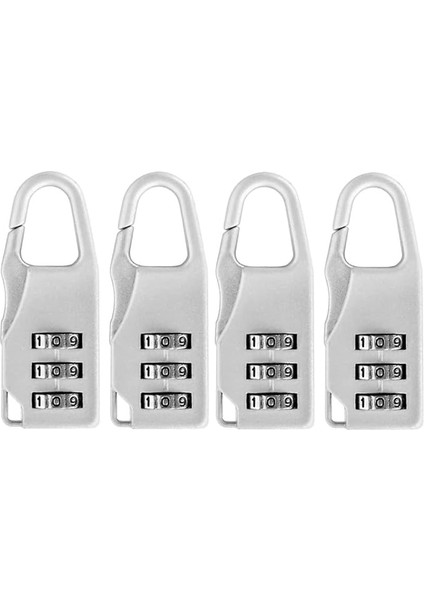 4 Adet Şifreli Kilit, 3 Haneli Şifreli Kilit, Çinko Alaşım, Seyahat Kilidi, Bagaj Kilidi, Mini Kombinasyon Asma Kilit (Gümüş)