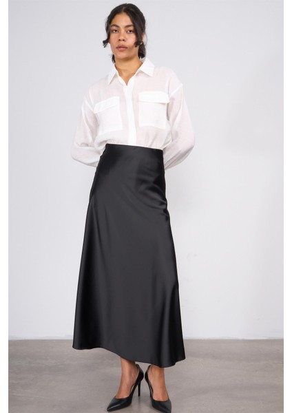 K25 116 Siyah Kadın Lastikli Pileli Etek