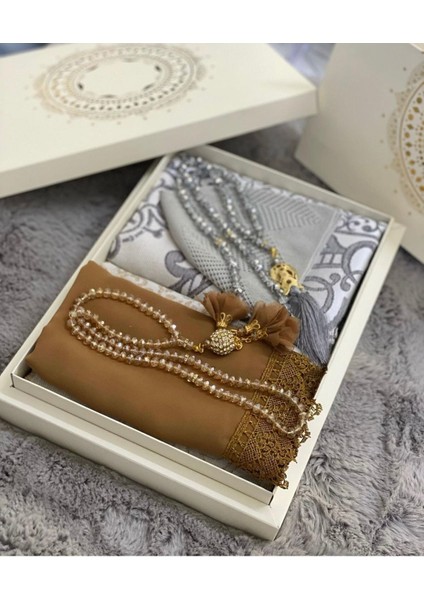 Gri-Kahverengi Damat Bohçası, Gelin Bohçası, Seccade Seti, Nişan Seccade Takımı