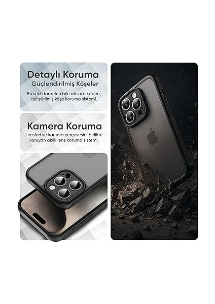 iPhone 13 ile Uyumlu Mattcover Serisi Arkası Mat Polikarbonat Kenarları Silikon ve Köşeleri Güçlendirilmiş Kamera Korumalı Ince Silikon Kılıf (Düz, 13) modelleri